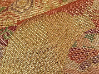 平和屋着物■佐賀錦 六通柄袋帯 束ね熨斗鳳凰吉祥花文 金糸 逸品 n-qw0334