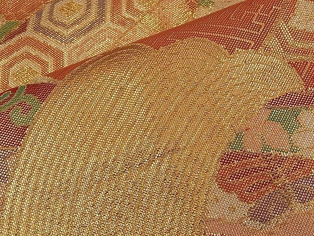 平和屋着物■佐賀錦 六通柄袋帯 束ね熨斗鳳凰吉祥花文 金糸 逸品 n-qw0334