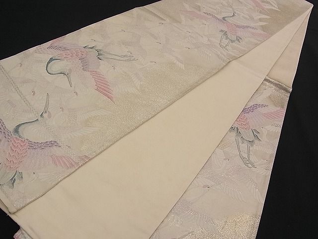 平和屋着物■六通柄袋帯 唐織 瑞湖鶴 銀糸 逸品 n-qw0352