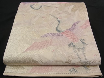 平和屋着物■六通柄袋帯 唐織 瑞湖鶴 銀糸 逸品 n-qw0352