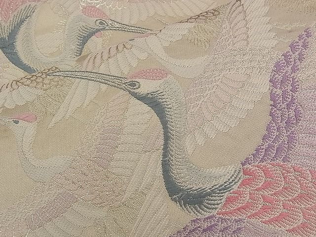 平和屋着物■六通柄袋帯 唐織 瑞湖鶴 銀糸 逸品 n-qw0352
