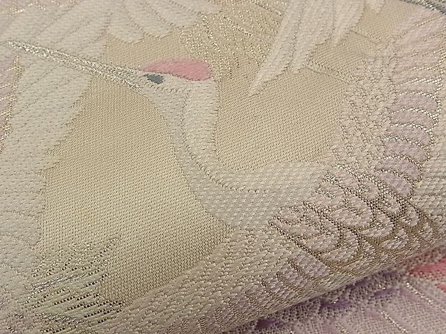 平和屋着物■六通柄袋帯 唐織 瑞湖鶴 銀糸 逸品 n-qw0352