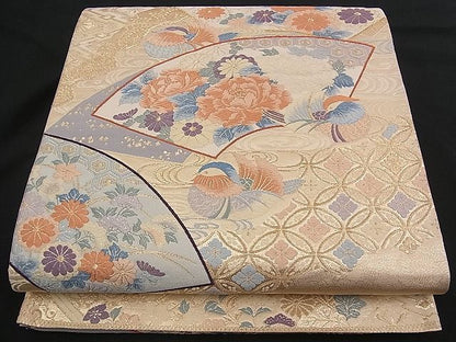 平和屋着物■六通柄袋帯 唐織 王妃舞扇文 九百錦 金糸 逸品 n-qw0361