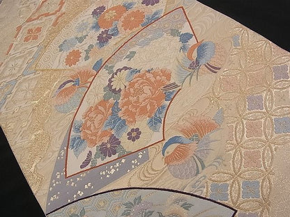 平和屋着物■六通柄袋帯 唐織 王妃舞扇文 九百錦 金糸 逸品 n-qw0361