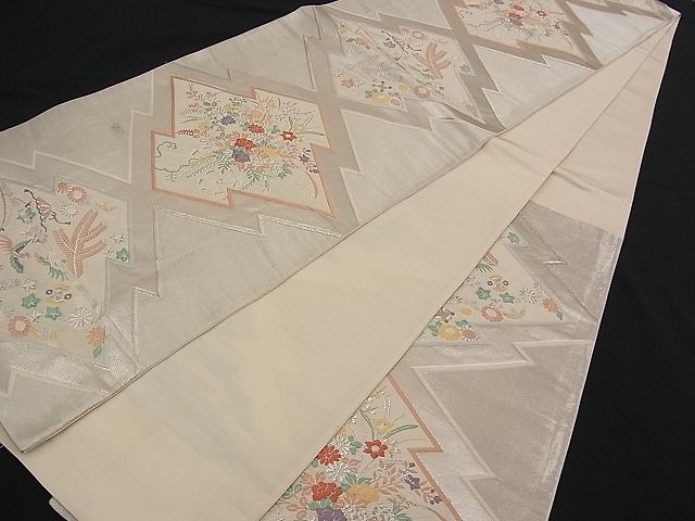 平和屋着物■六通柄袋帯 唐織 松川菱吉祥花車文 銀糸 逸品 n-qw0362