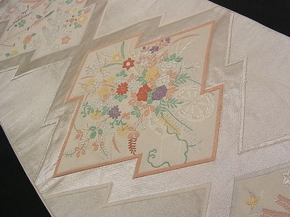 平和屋着物■六通柄袋帯 唐織 松川菱吉祥花車文 銀糸 逸品 n-qw0362
