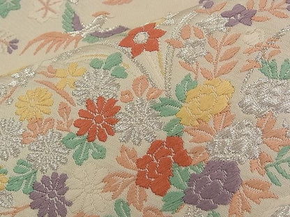 平和屋着物■六通柄袋帯 唐織 松川菱吉祥花車文 銀糸 逸品 n-qw0362