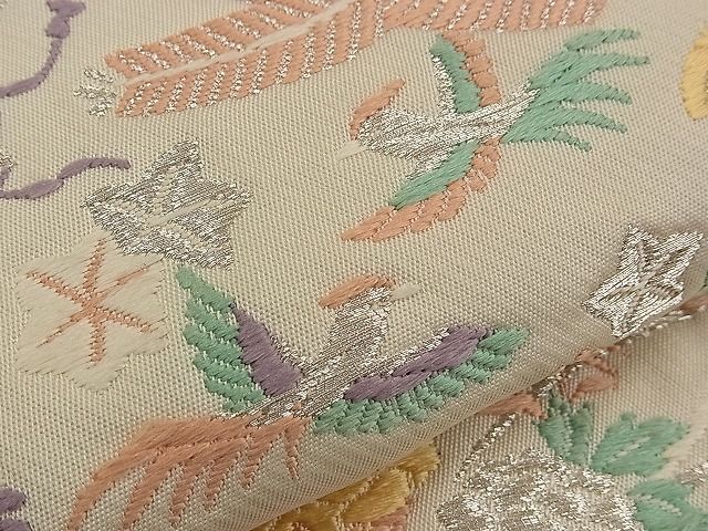 平和屋着物■六通柄袋帯 唐織 松川菱吉祥花車文 銀糸 逸品 n-qw0362