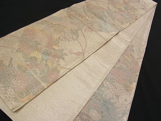 平和屋着物■佐賀錦 六通柄袋帯 尾長鳥吉祥御所車花絵巻文 900織特選 金糸 逸品 n-qw0367