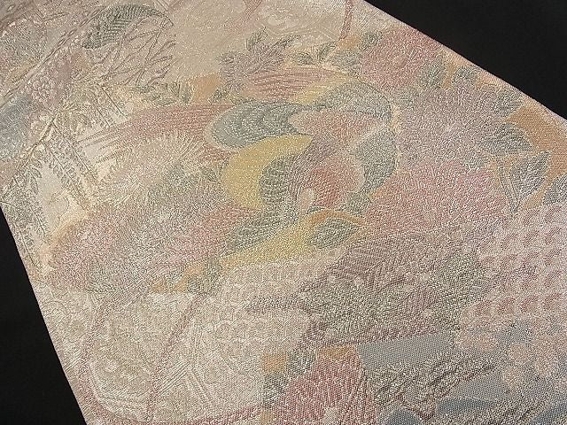 平和屋着物■佐賀錦 六通柄袋帯 尾長鳥吉祥御所車花絵巻文 900織特選 金糸 逸品 n-qw0367