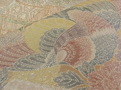 平和屋着物■佐賀錦 六通柄袋帯 尾長鳥吉祥御所車花絵巻文 900織特選 金糸 逸品 n-qw0367