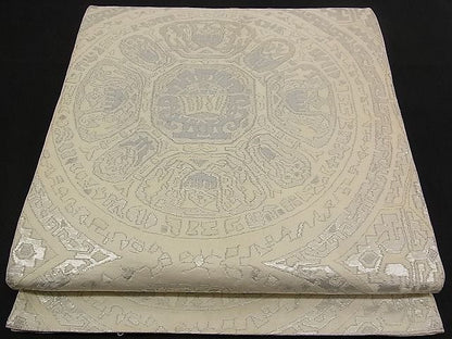 平和屋着物■六通柄袋帯 唐織 更紗吉祥丸文 銀糸 逸品 n-qw0403