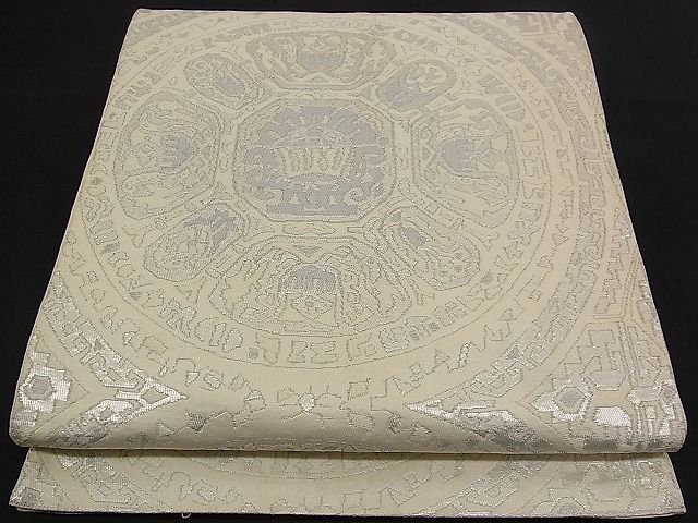 平和屋着物■六通柄袋帯 唐織 更紗吉祥丸文 銀糸 逸品 n-qw0403