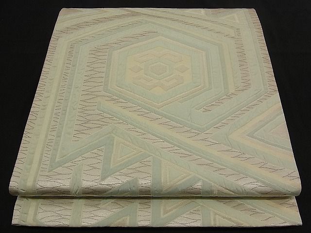 平和屋着物■六通柄袋帯 ふくれ織 亀甲幾何学文様 銀糸 逸品 n-qw0411