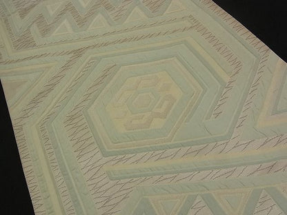 平和屋着物■六通柄袋帯 ふくれ織 亀甲幾何学文様 銀糸 逸品 n-qw0411