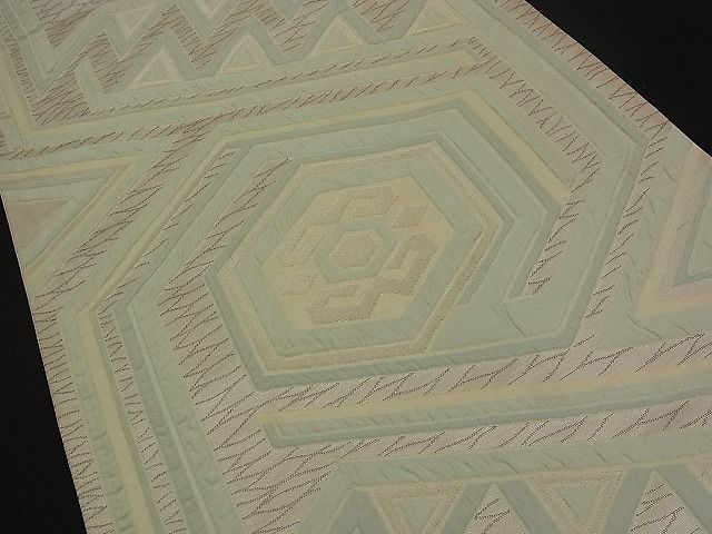 平和屋着物■六通柄袋帯 ふくれ織 亀甲幾何学文様 銀糸 逸品 n-qw0411
