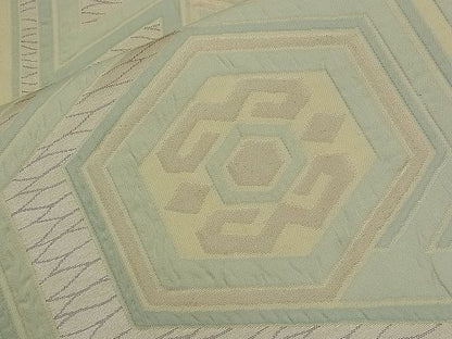 平和屋着物■六通柄袋帯 ふくれ織 亀甲幾何学文様 銀糸 逸品 n-qw0411