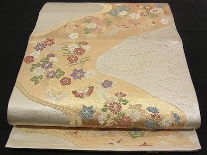 平和屋着物■六通柄袋帯 唐織 舞蝶流水花鳥文 金銀糸 逸品 n-qw0418