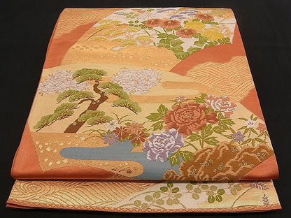平和屋着物■六通柄袋帯 唐織 地紙牡丹秋草文 金糸 逸品 n-qw0419