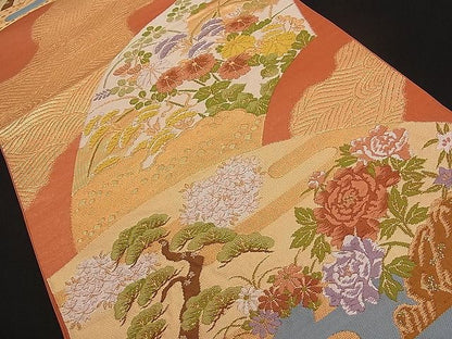 平和屋着物■六通柄袋帯 唐織 地紙牡丹秋草文 金糸 逸品 n-qw0419