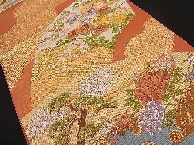 平和屋着物■六通柄袋帯 唐織 地紙牡丹秋草文 金糸 逸品 n-qw0419