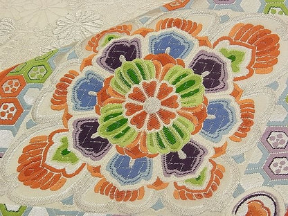 平和屋着物■六通柄袋帯 唐織 向かい鳥吉祥花菱文 銀糸 逸品 n-qw0422