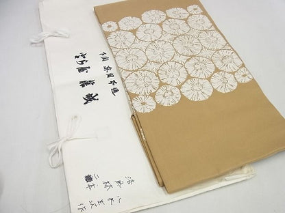 平和屋本店●極上 洛風林 工芸帯地 九寸名古屋帯 八木生次作 舞花文 たとう紙付き 逸品 未使用3s5572