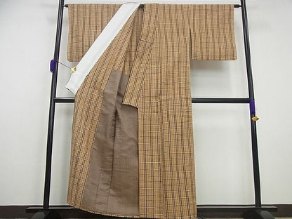 平和屋本店▽極上 国指定無形文化財 丹波布 単衣 格子柄 逸品3s1980