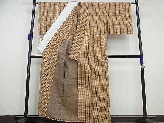 平和屋本店▽極上 国指定無形文化財 丹波布 単衣 格子柄 逸品3s1980