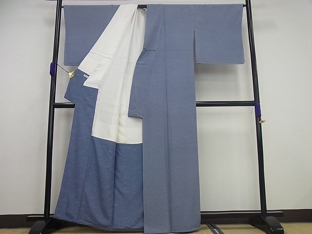 平和屋本店●極上 人間国宝 染：小宮康孝 型：青塚実 江戸小紋 花鳥風月 紅掛空色地 反端・半衿付き 3s3172
