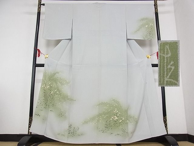 平和屋本店■極上　加賀友禅の巨匠　初代　由水十久　訪問着　単衣　秋草　蕎麦切色地　正絹　逸品　kk540