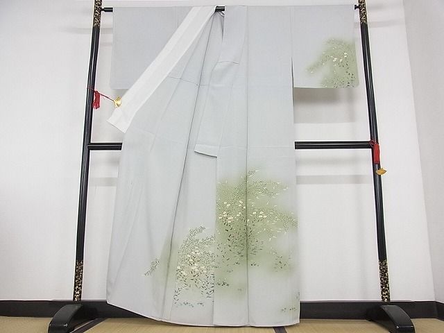 平和屋本店■極上　加賀友禅の巨匠　初代　由水十久　訪問着　単衣　秋草　蕎麦切色地　正絹　逸品　kk540