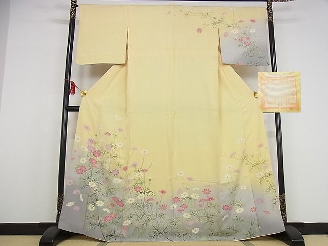 期間限定セール30％off●極上 名門染元 秀美 十日町友禅 龍谷 訪問着 コスモス 暈し染め 着丈166cm 裄丈66cm 正絹 逸品 4kk0178