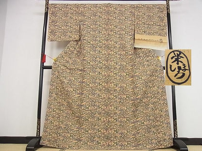 平和屋本店●最高級　城間栄順　本場琉球紅型　小紋　反端付き　着丈167.5cm　裄丈68.5cm　正絹　逸品　kk564
