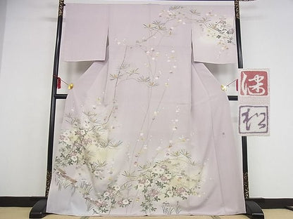 平和屋本店●極上 京加賀友禅 松本健一 訪問着 草花文 暈し染め ロング丈 着丈171.5cm 裄丈66.5cm 正絹 逸品 4kk0314