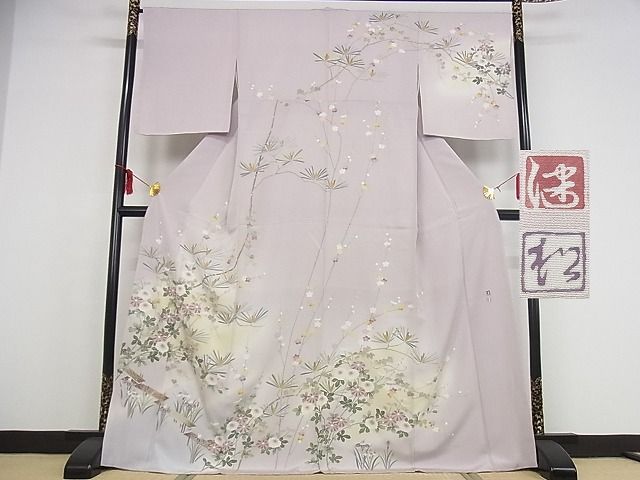 平和屋本店●極上 京加賀友禅 松本健一 訪問着 草花文 暈し染め ロング丈 着丈171.5cm 裄丈66.5cm 正絹 逸品 4kk0314