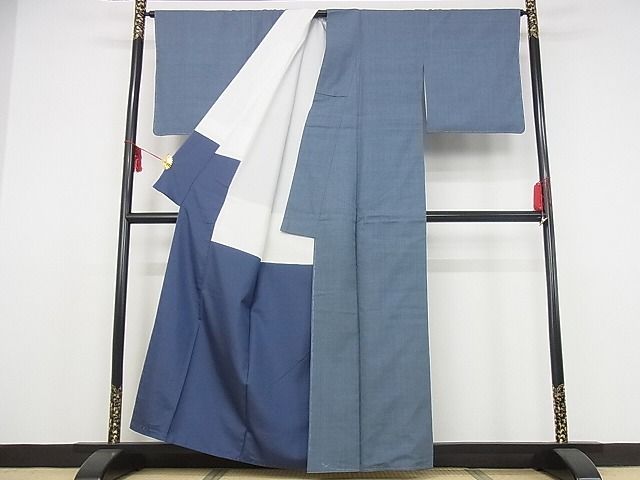 平和屋本店●極上 本場結城紬 重要無形文化財 奥順 色無地 鉄御納戸色 証紙付き 着丈159cm 裄丈66cm 正絹 逸品 未使用 4kk4040