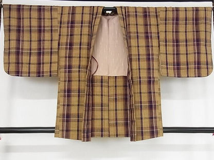平和屋本店●極上　浦野理一　経節紬　アンサンブル　格子　着丈163cm　裄丈67.5cm　正絹　逸品　4kk0007