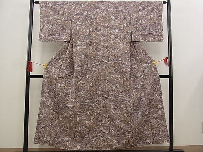 平和屋着物■上質な紬 草花屏風文 逸品 n-rf0755