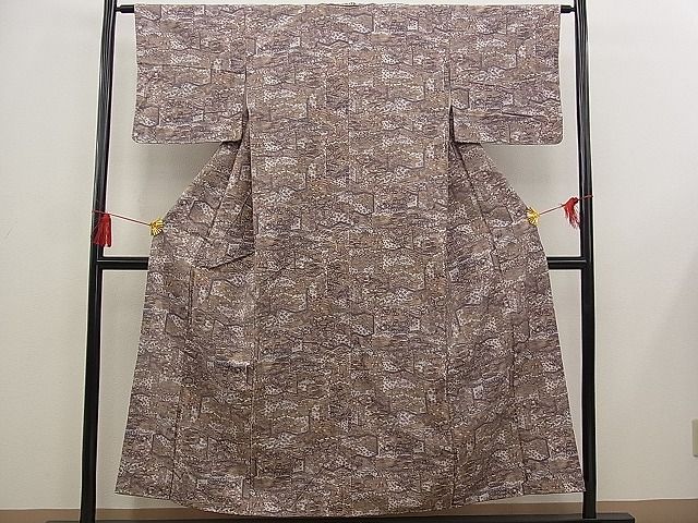 平和屋着物■上質な紬 草花屏風文 逸品 n-rf0755
