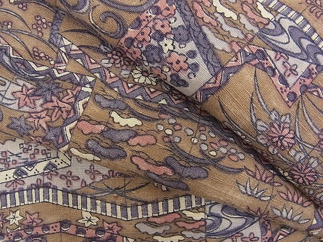 平和屋着物■上質な紬 草花屏風文 逸品 n-rf0755