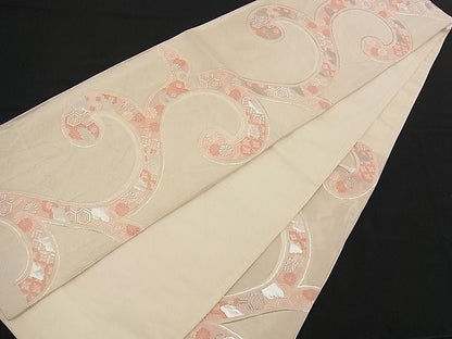 平和屋着物■六通柄袋帯 唐織 吉祥唐草文 銀糸 逸品 n-rf1439