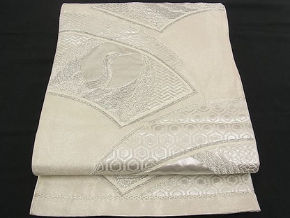 平和屋着物■六通柄袋帯 地紙飛鶴文 銀糸 逸品 n-rf1440