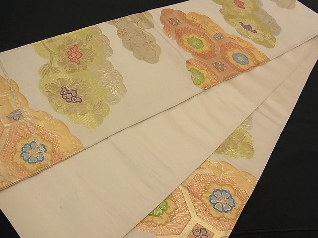 平和屋着物■六通柄袋帯 唐織 雲取り吉祥花文 金糸 逸品 n-rf1441