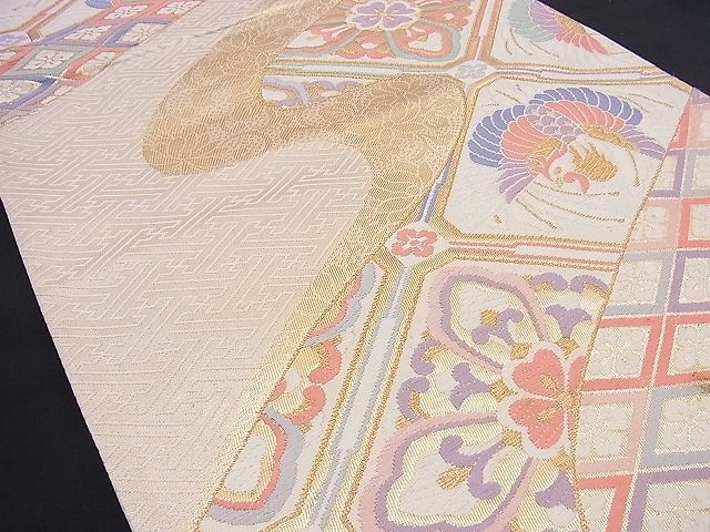 平和屋着物■六通柄袋帯 唐織 流水鳳凰吉祥文 金糸 逸品 n-rm0154