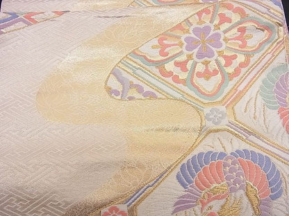 平和屋着物■六通柄袋帯 唐織 流水鳳凰吉祥文 金糸 逸品 n-rm0154