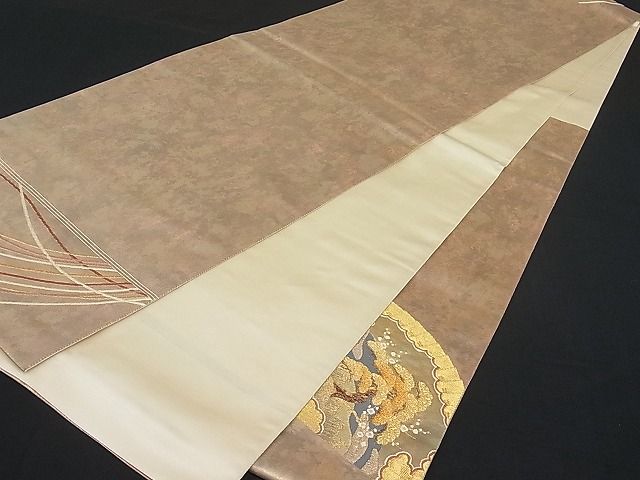 平和屋着物■六通太鼓柄袋帯 唐織 檜扇飛鶴花松文 金糸 逸品 CAAB1933rv