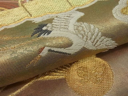 平和屋着物■六通太鼓柄袋帯 唐織 檜扇飛鶴花松文 金糸 逸品 CAAB1933rv