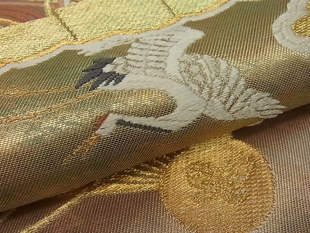平和屋着物■六通太鼓柄袋帯 唐織 檜扇飛鶴花松文 金糸 逸品 CAAB1933rv