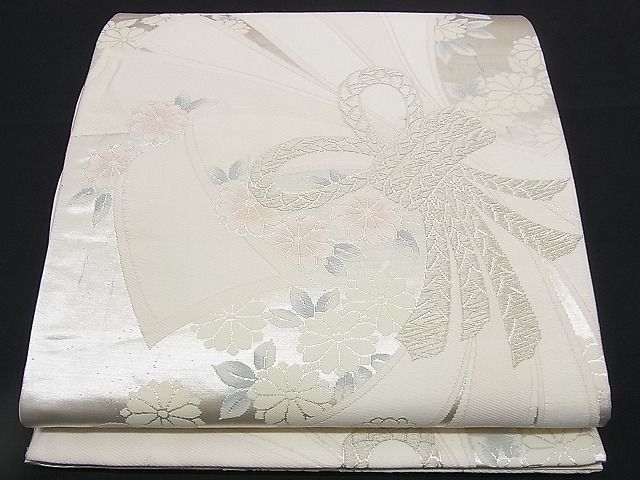 平和屋着物■六通太鼓柄袋帯 束ね熨斗花文 銀糸 逸品 n-rv0056